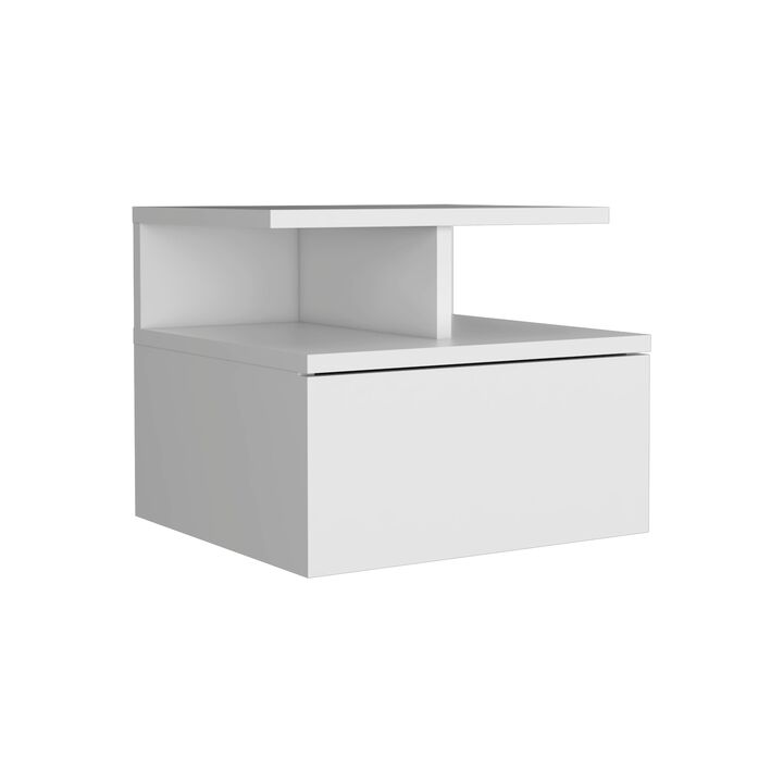 DEPOT E-SHOP Seward Floating Nightstand, Wall Mounted with Single Drawer and 2-Tier Shelf