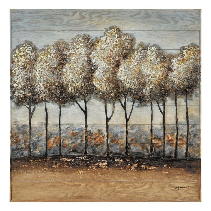 Brown and Black Metallic Country Side Square Framed Wall Decor 40" x 40"