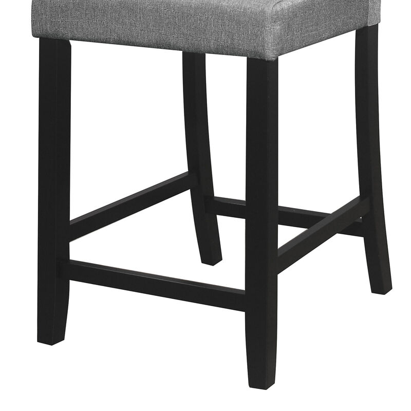 Rina 24 Inch Counter Height Chair, Gray Fabric, Black Wood, Set of 2 - Benzara