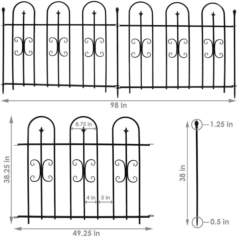 Sunnydaze 2-Piece Decorative Finial Garden Landscape Fencing - 8 ft - Black