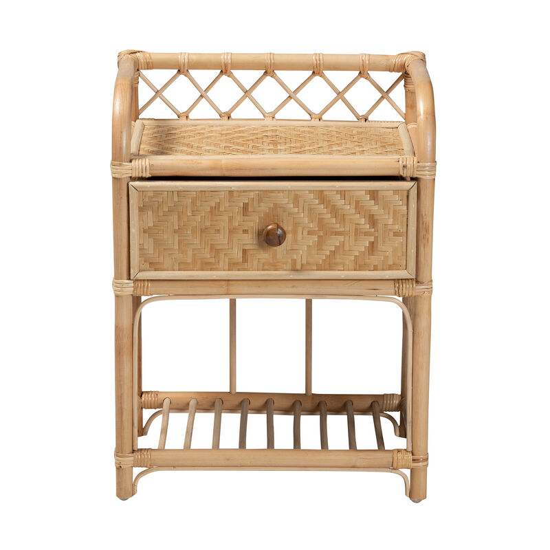 Bali & Pari Kobie Modern Bohemian Natural Brown Rattan 1-Drawer Nightstand