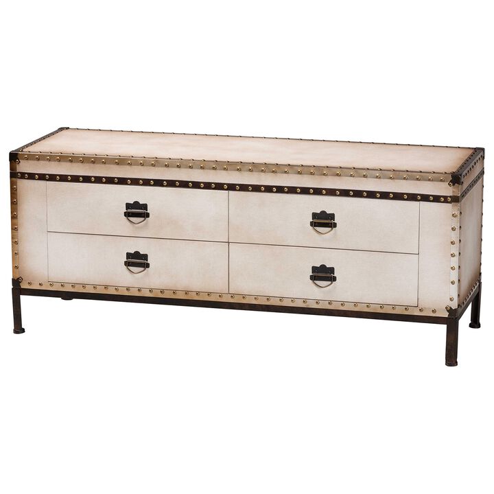 Baxton Studio Heaton Vintage Weathered White Canvas 4 Drawer Storage Bench