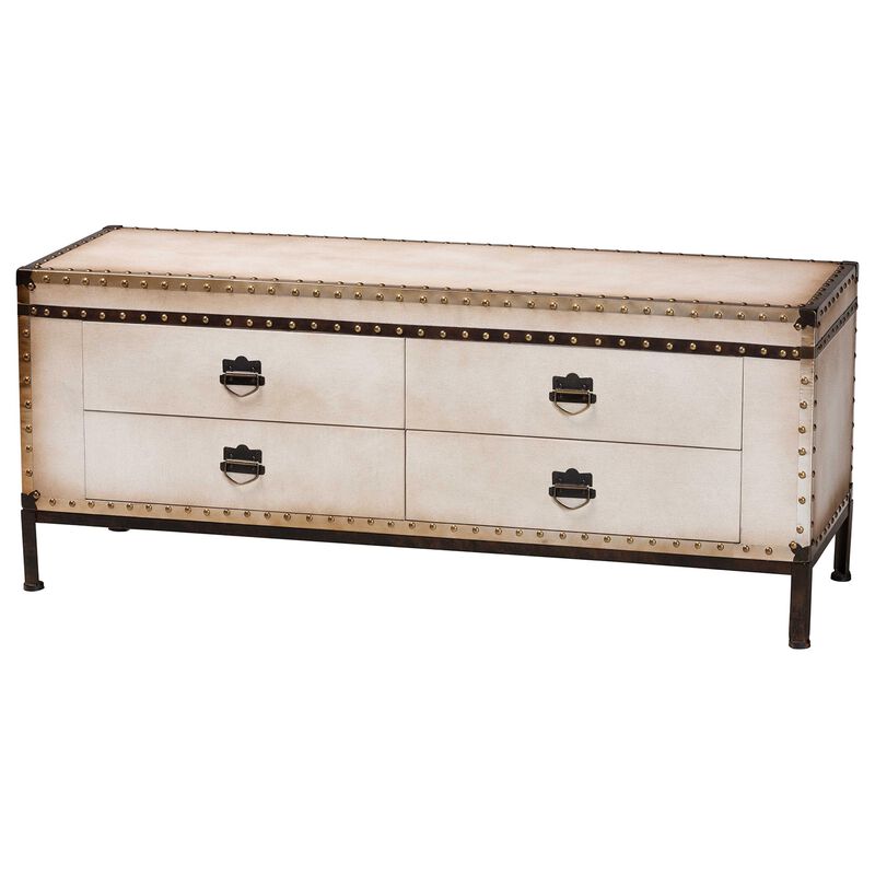 Baxton Studio Heaton Vintage Weathered White Canvas 4 Drawer Storage Bench