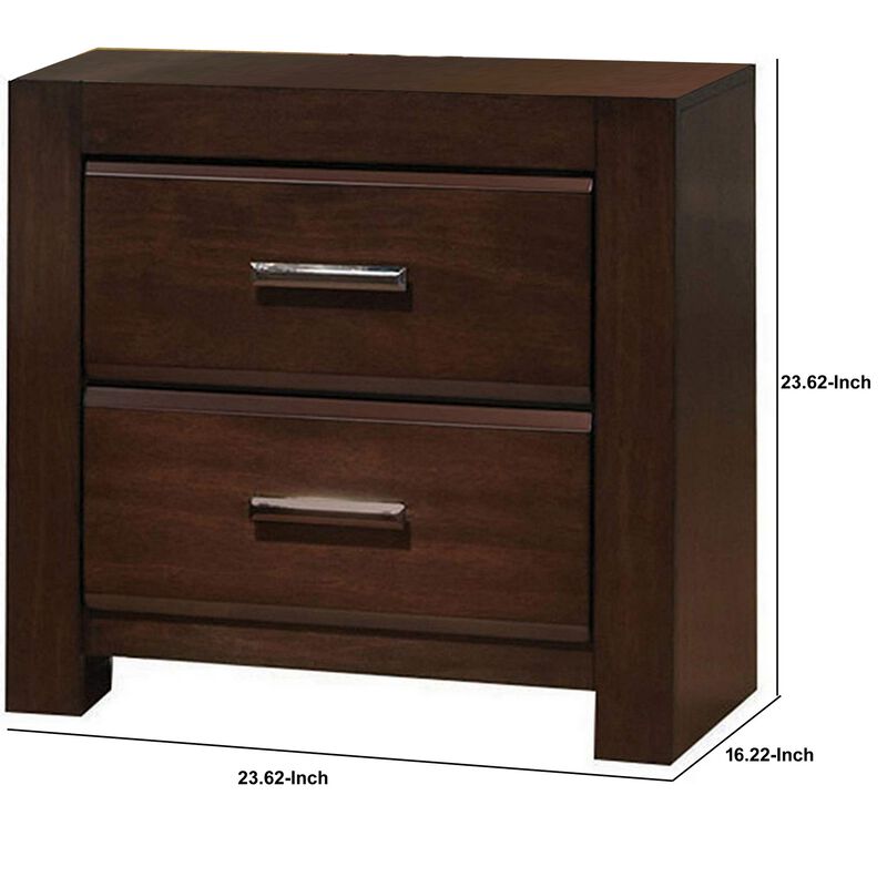 Wooden Two Drawer Nightstand In Walnut Finish-Benzara