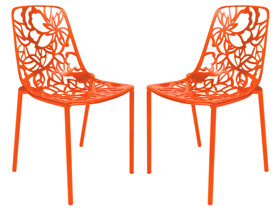 LeisureMod Devon Modern Aluminum Outdoor Dining Chair set of 2 in Red