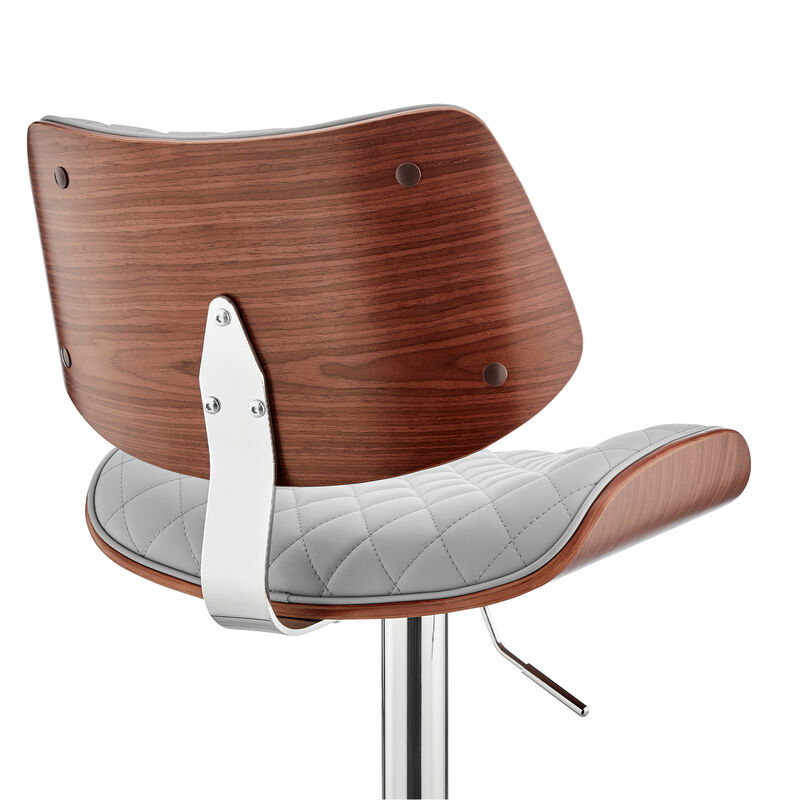 Leland Adjustable Gray Faux Leather and Chrome Finish Stool