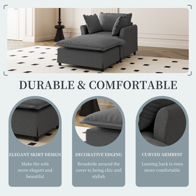Merax Chenille Single Sofa with 1 Movable Ottoman