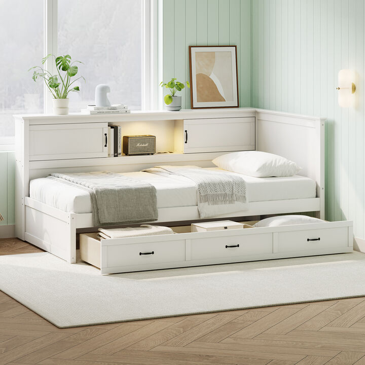 Merax L-Shaped  Daybed with Drawer and Bookcase