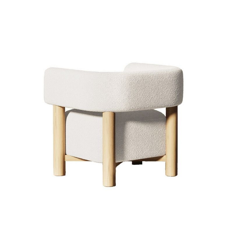 31 Inch Accent Chair, Modern Brown Wood Frame, White Fabric Upholstery - Benzara