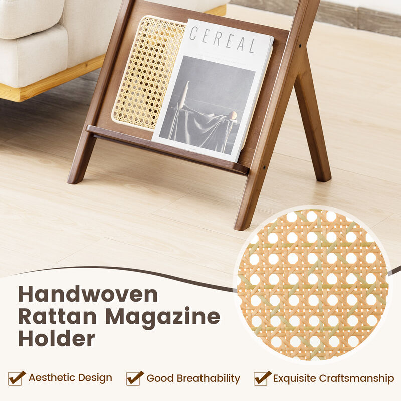Boho End Table with Magazine Rack and Tempered Glass Top