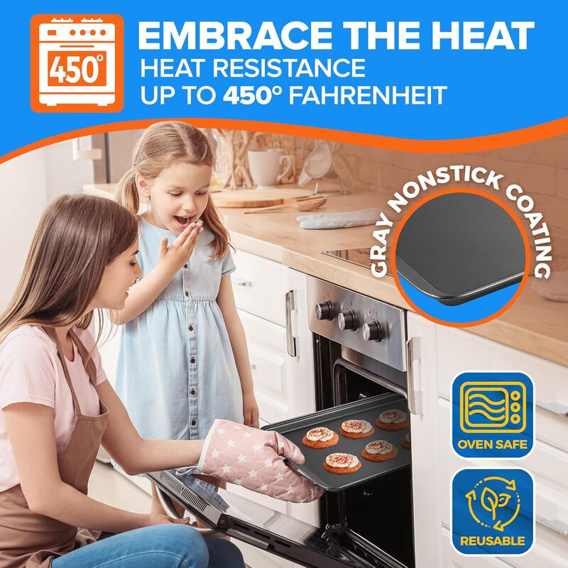 Stackable Baking Pan Set - Nonstick Gray Coating, Carbon Steel Bakeware Sets, PFOA, PFOS, PTFE Free, Recipe Booklet Included, Oven Safe Tray (Up To 450° F), Set of 10 - Gray