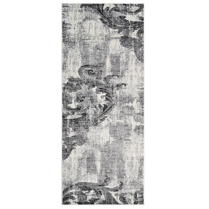 RUGSOTIC CARPETS MACHINE MADE HEATSET POLYPROPYLENE AREA RUGS  - 3'2''x10', Runner Shape, Silver Color, Floral Modern Design, Midium Pile Machine Made Area Rugs for Living Room, Bed Room (M00056)