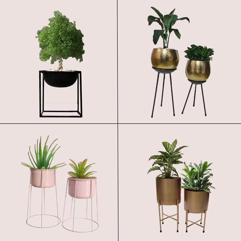 "Beautiful Set of 2 Decorative Contemporary Pink Metal Flower Planter Holders with Stand, 29"" and 26"" Tall, Perfect for Adding a Touch of Sophistication and Elegance to your Home"