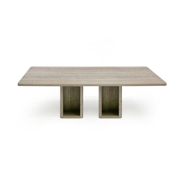 Noe Mali 96 Inch Dining Table, Rectangular, Double Pedestal Base, Gray Wood - Benzara