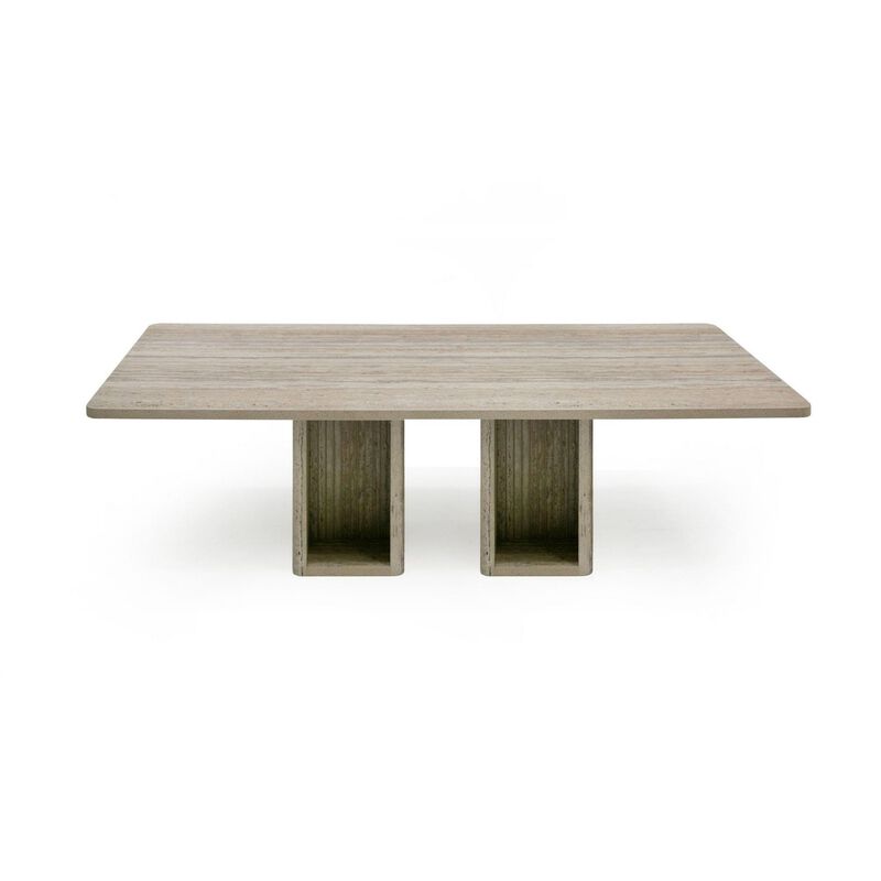 Noe Mali 96 Inch Dining Table, Rectangular, Double Pedestal Base, Gray Wood - Benzara