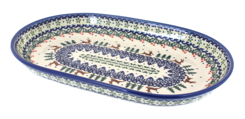Blue Rose Polish Pottery Garden Butterfly Medium Oval Dish