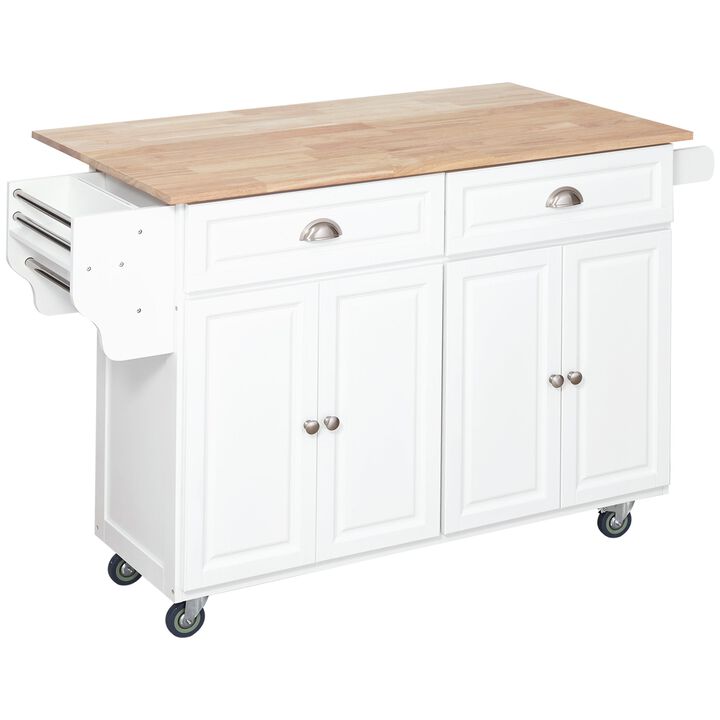 White Kitchen Helper: Rolling Island Cart with Drop-Leaf Top