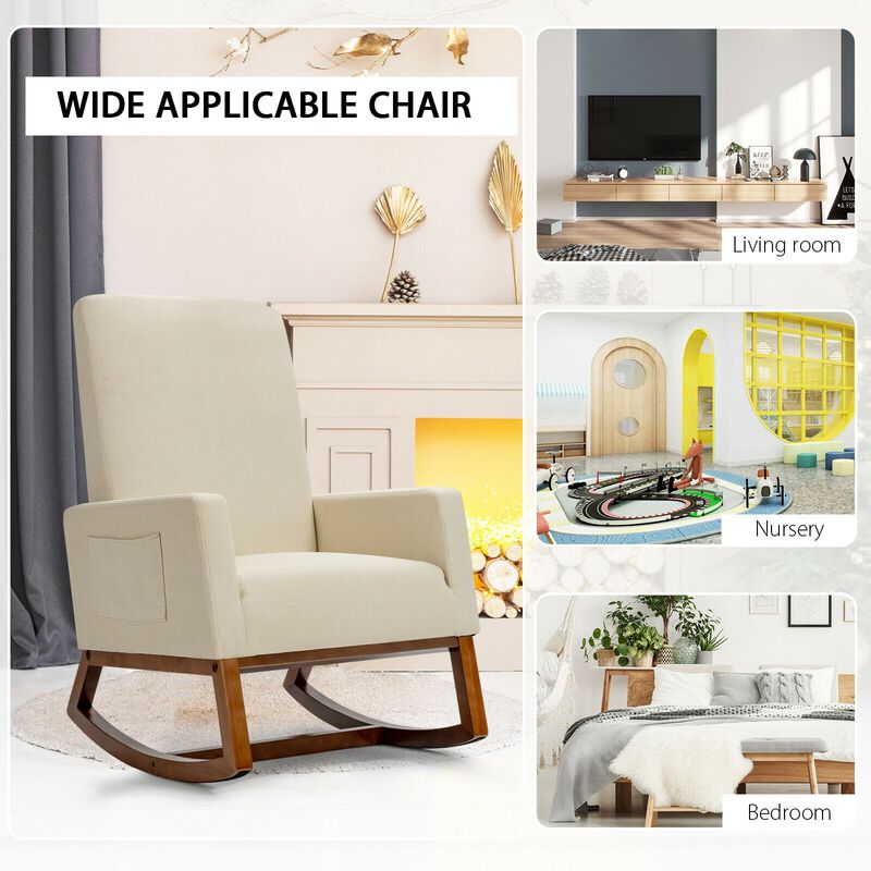 Rocking High Back Upholstered Lounge Armchair with Side Pocket