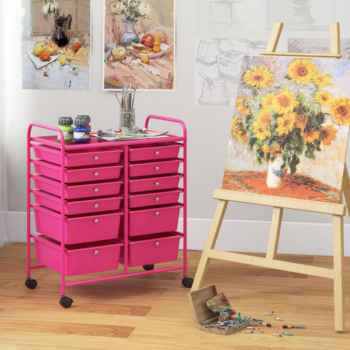 12-Drawer Rolling Storage Cart with Removable Drawers and Lockable Wheels for Easy Organization