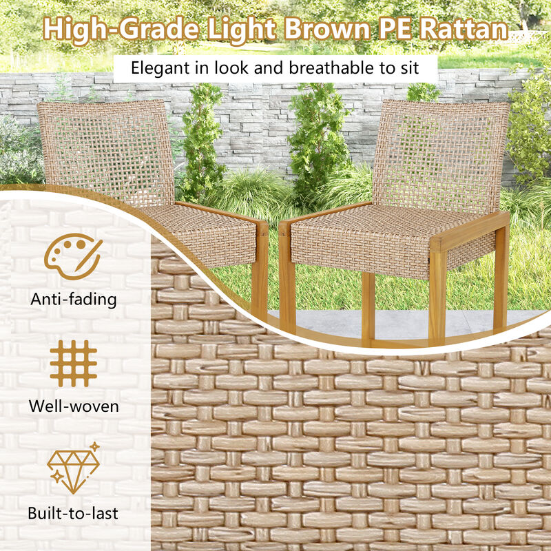 Set of 2 Rattan Patio Wood Barstools Dining Chairs with Backrest-Set of 2