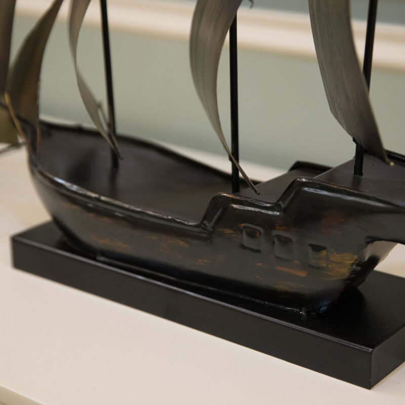 Nautical Home Decor Metal Sailboat Centerpiece Ship Decor Desktop Decoration, Natural