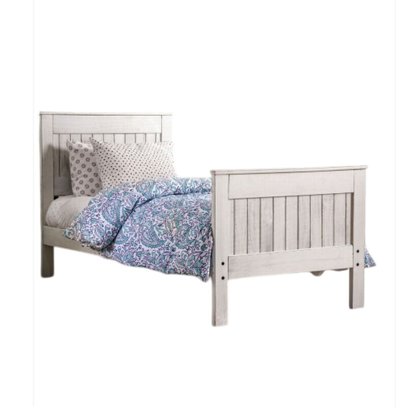Waly Full Bed, Farmhouse Plank Design, Classic White Solid Pine Wood - Benzara