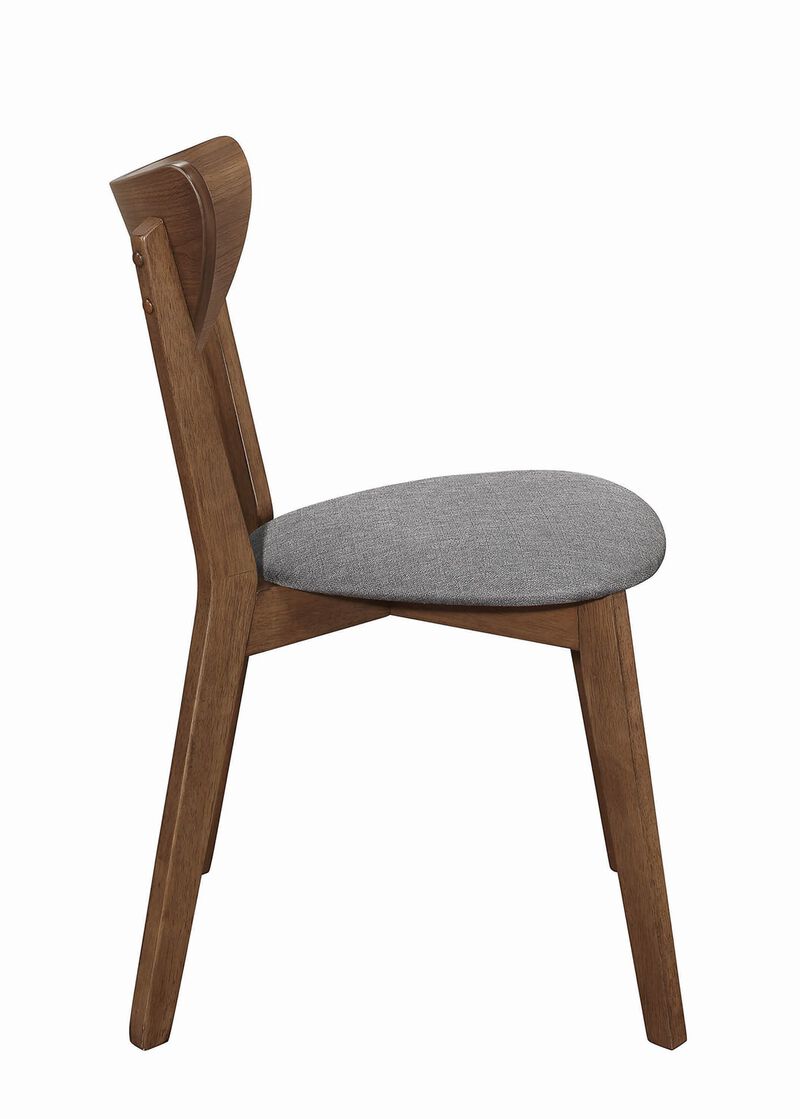 Wooden Plectrum Shape Padded Seat Dining Chair, Set of 2, Brown and Gray-Benzara