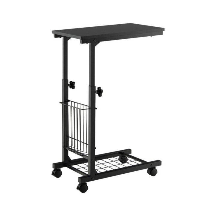 Hivvago C-shape Sofa Side Table with Storage Basket