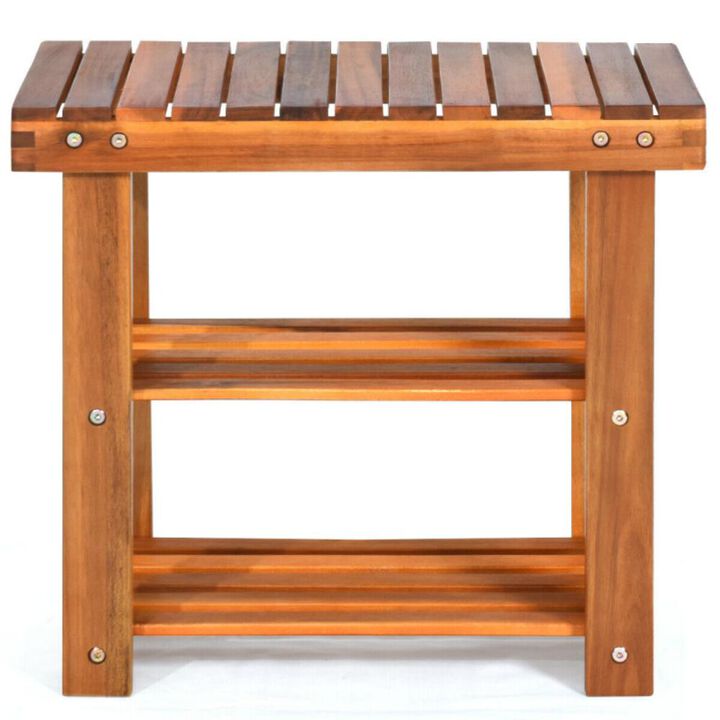 Hivvago 3-Tier Wood Shoe Rack 19' Shoe Bench Boots Organizer