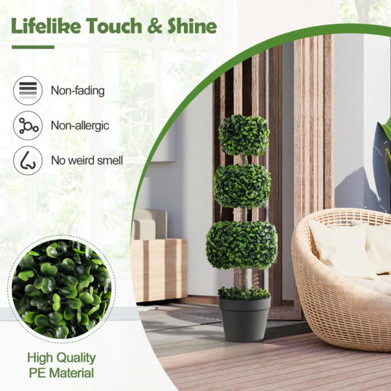 Hivvago 35 Inch Artificial Boxwood Topiary Ball Tree with Cement-filled Pot-Green