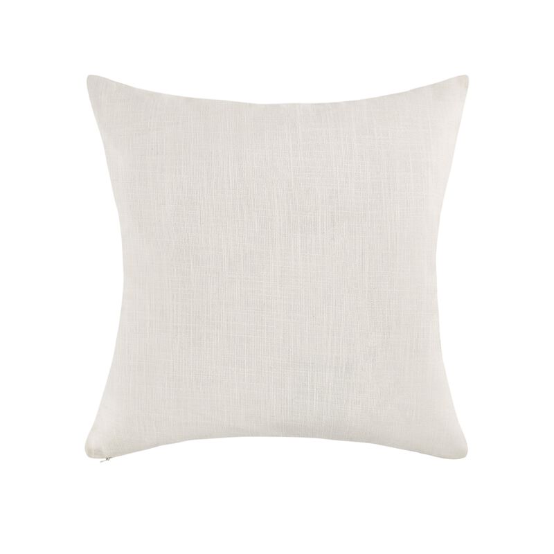 Broz Accent Throw Pillow, 20 Inch Wool Applique, Ivory Cotton Linen - Benzara