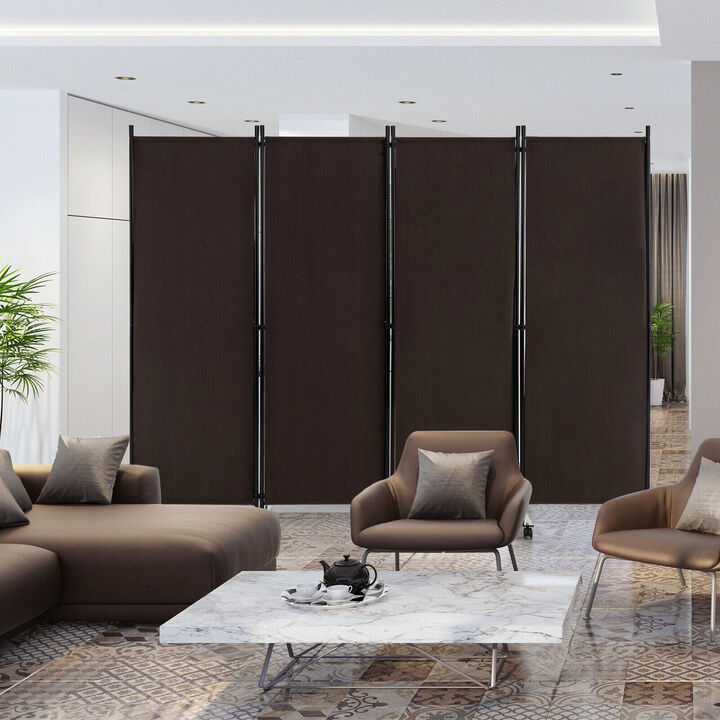 4-Panel Folding Room Divider 6 Feet Rolling Privacy Screen with Lockable Wheels