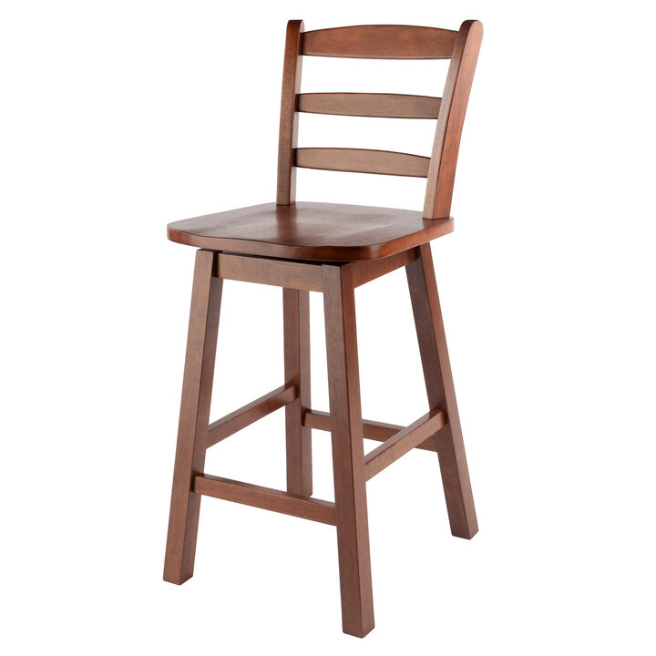 38.5" Walnut Brown Ladder Back Counter Stool with Swivel Seat