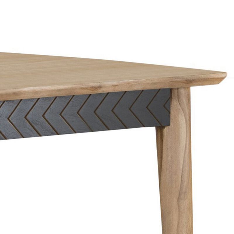 Hom 60 Inch Counter Height Dining Table, Chevron Style Apron, Brown Wood - Benzara