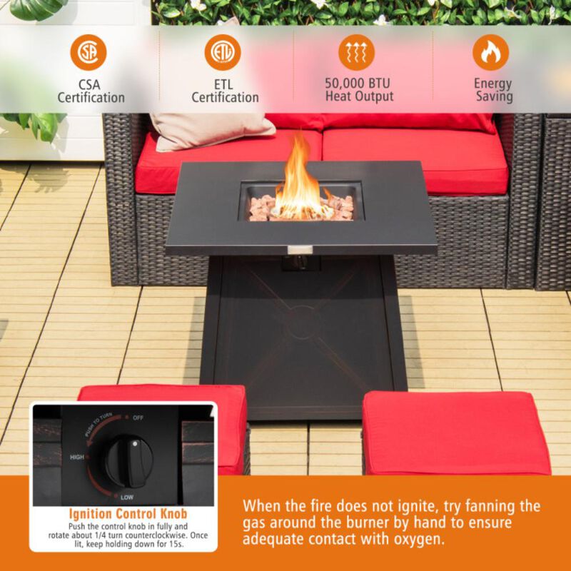 Hivvago 30 Inch Square Propane Gas Fire Table with Waterproof Cover
