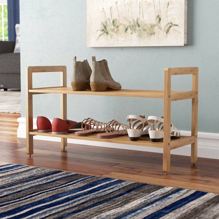 Hivvago Modern Bamboo 2 Shelf Shoe Rack   Holds up to 8 Pair of Shoes
