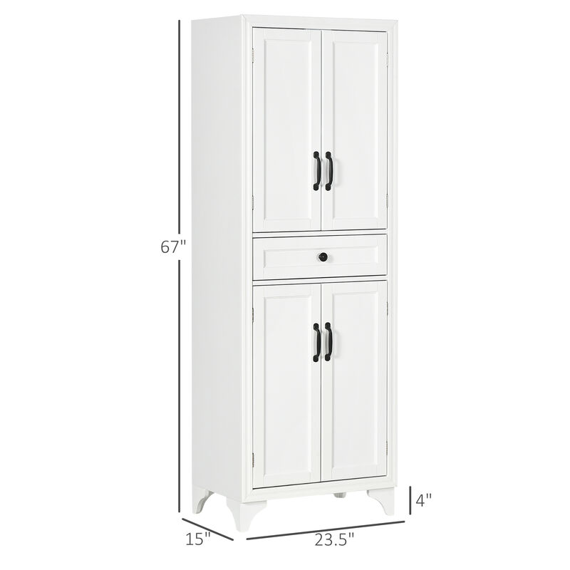 HOMCOM 67" 4-Door Kitchen Pantry with Drawer and Adjustable Shelves White
