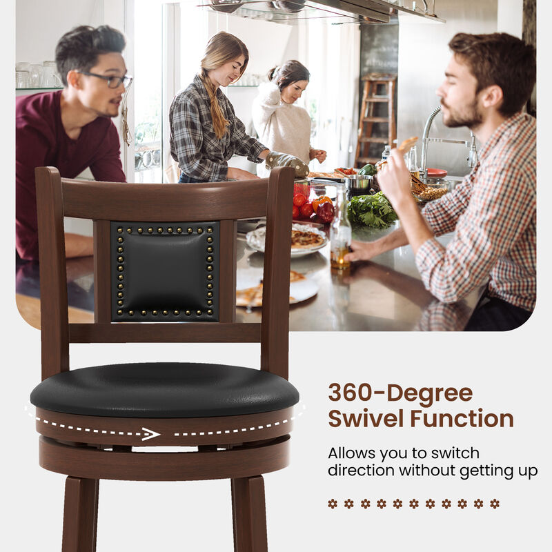 Upholstered Bar Stools Set of 2 with Curved Backrest and Footrest