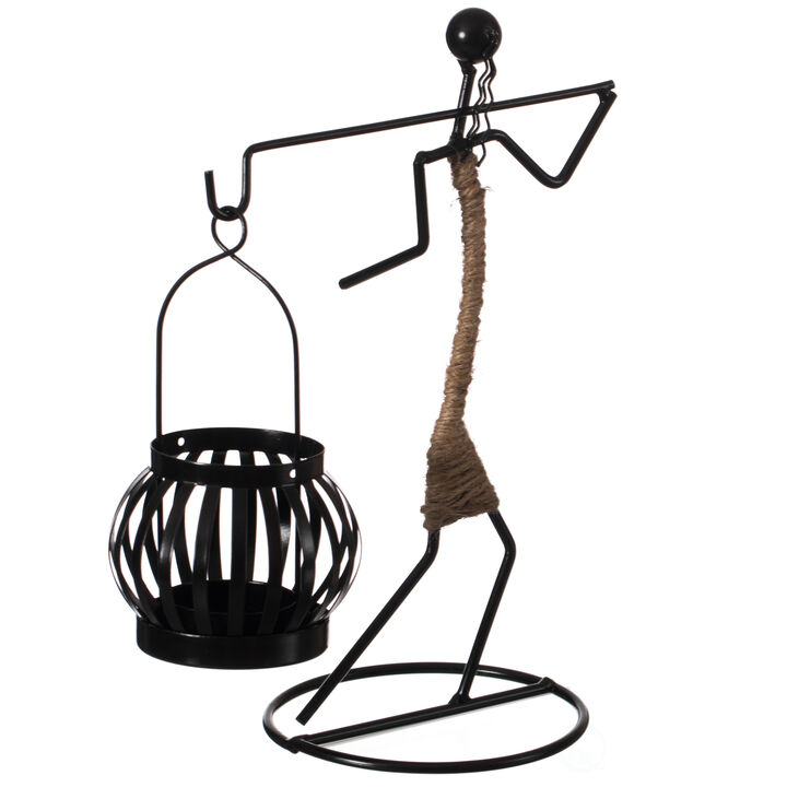 Wire Figure Candle Holder Decorative Modern Tea Light Lantern Tabletop Centerpiece Candle Stand, Back Carry