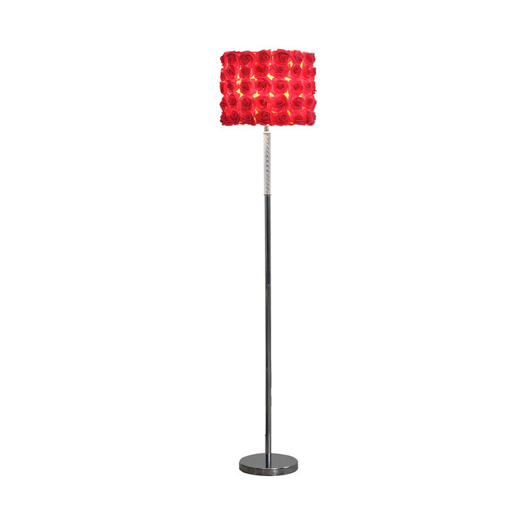 Finn 63 Inch Glamorous Floor Lamp, Rose Accent Shade, 100W, Pink, Silver - Benzara