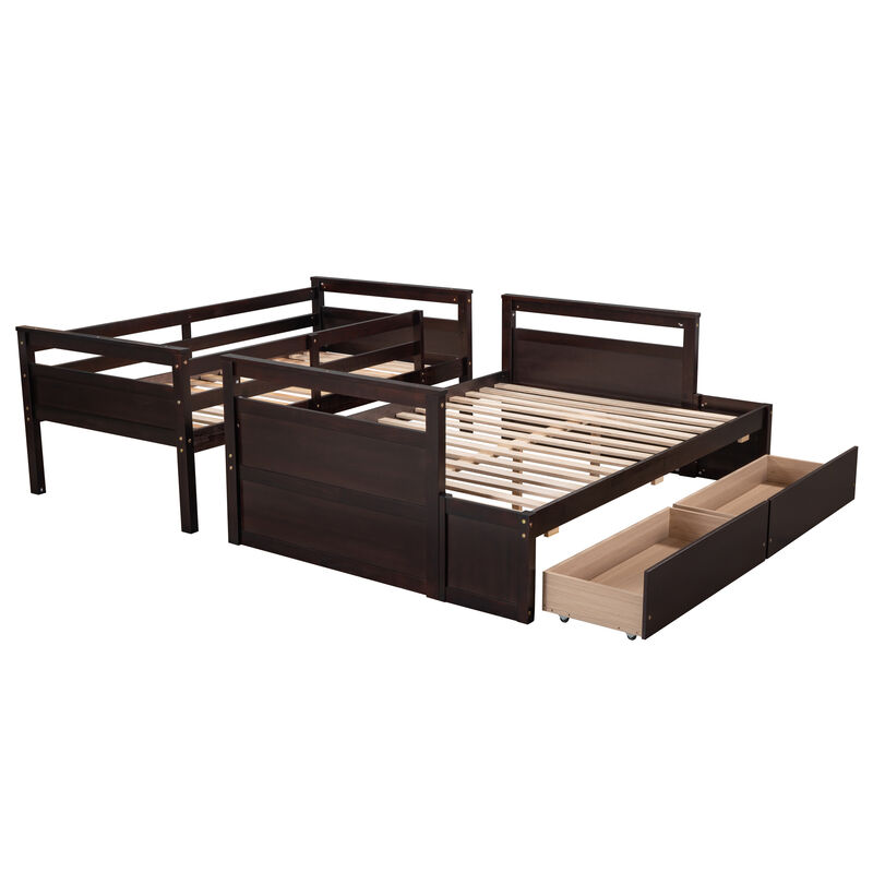 Stylish Wood Twin over Full Bunk Bed with Under-Bed Storage, Espresso