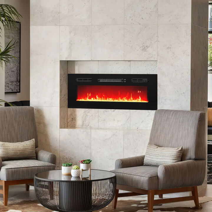 Recessed Electric Fireplace Heater with LED Strip Lights and Remote Control for Modern Home Décor