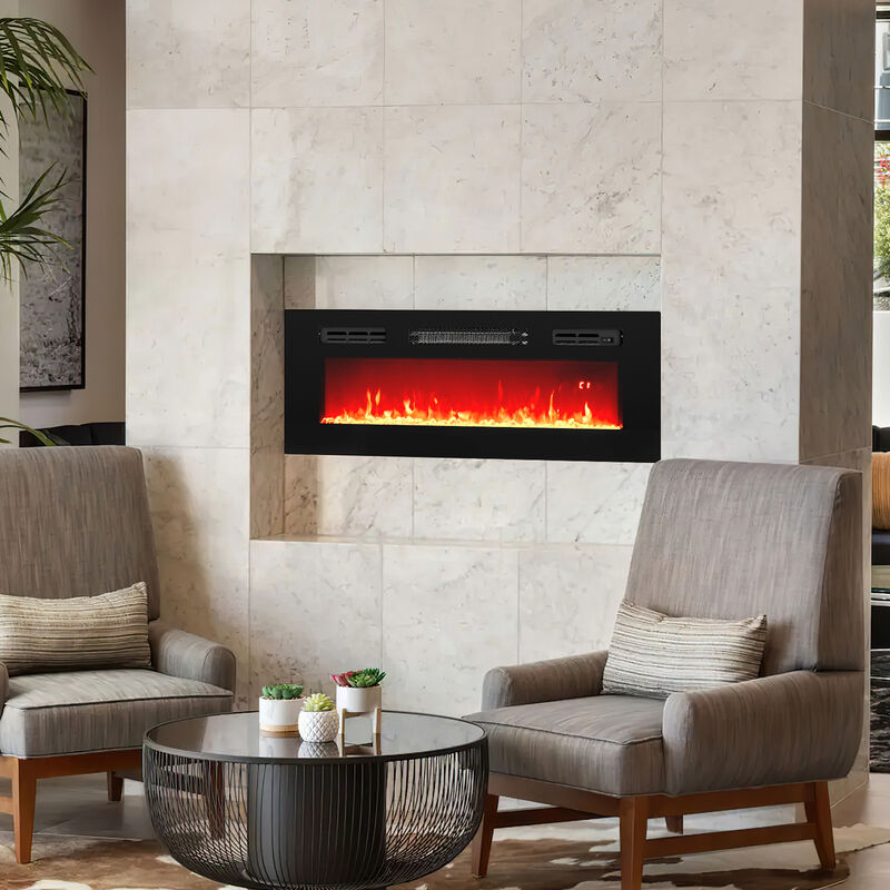 Recessed Electric Fireplace Heater with LED Strip Lights and Remote Control for Modern Home Décor