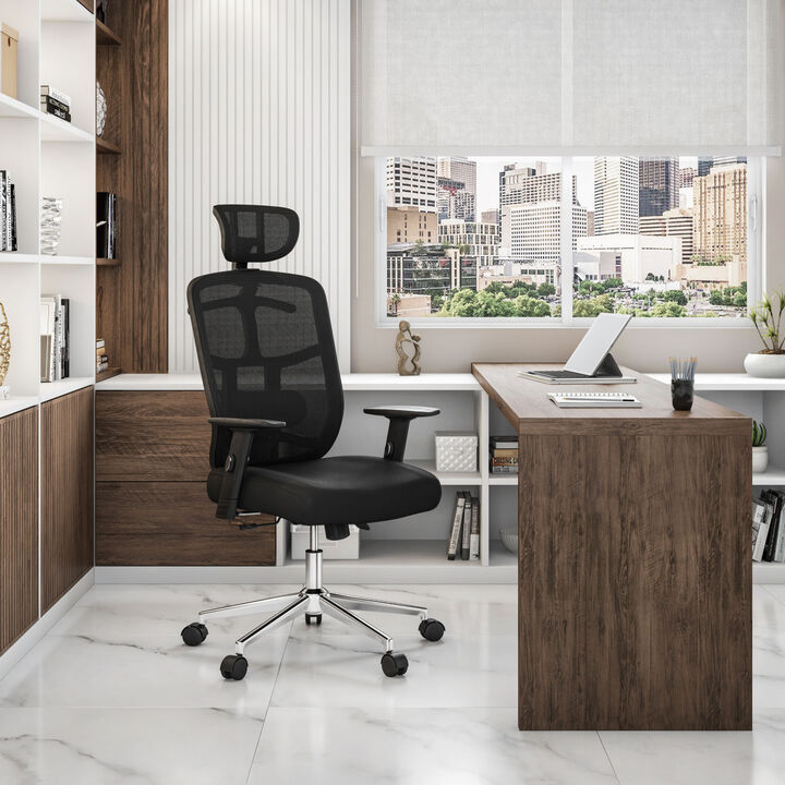 High Back Executive Mesh Office Chair With Arms, Lumbar Support And Chrome Base, Black