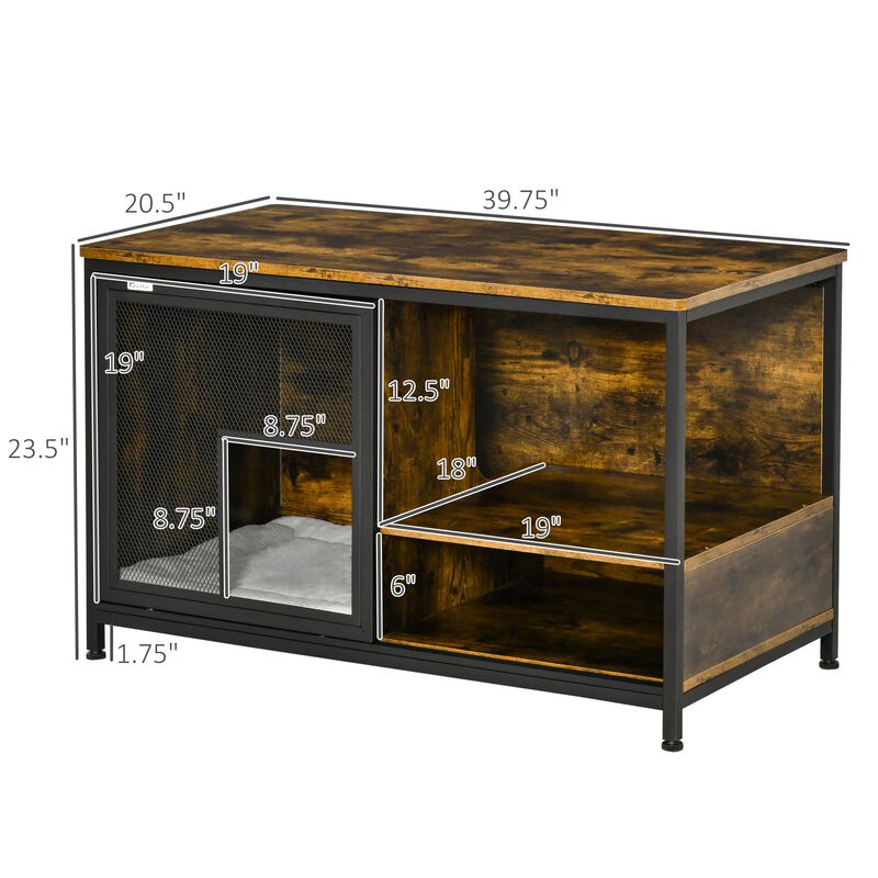 Rustic Brown Pet House: Cat Kennel End Table with Sliding Doors