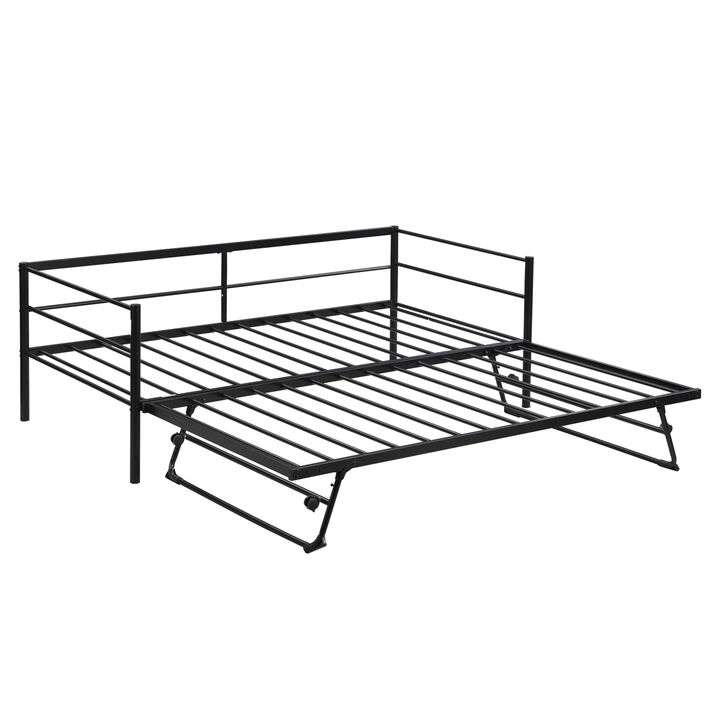 Streamdale Twin Size Metal Daybed With Adjustable Trundle, Pop Up Trundle