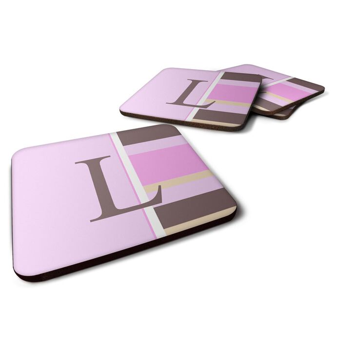 Caroline's Treasures CJ1005-LFC Monogram-Pink Stripes Foam Coasters (Set of 4), Initial Letter L, 3.5 H x 3.5 W, Multicolor