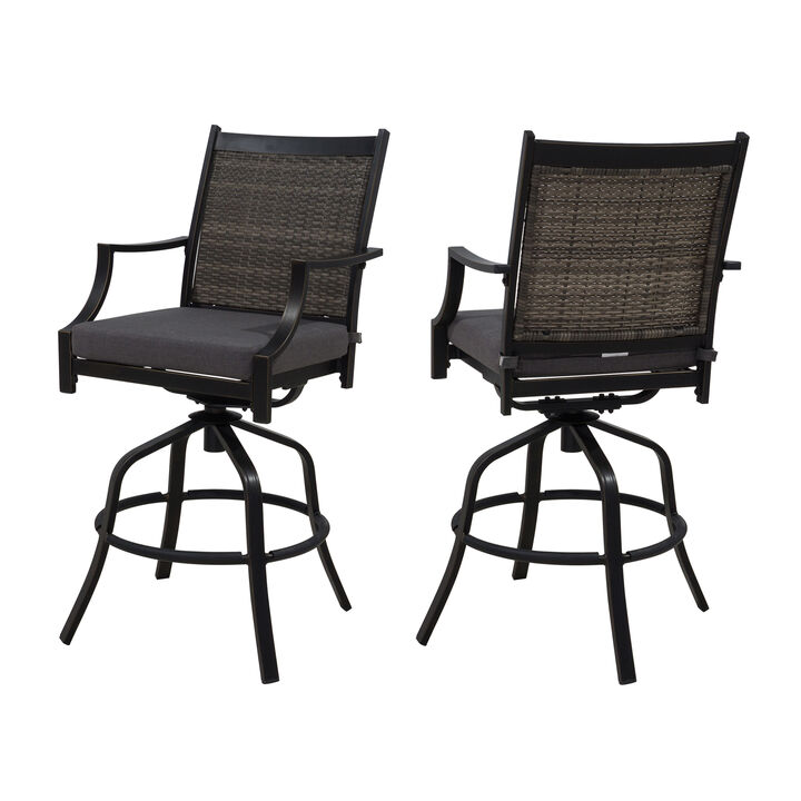 MONDAWE Aluminum Swivel Outdoor Bar Stools with Cushion (Set of 2), Black
