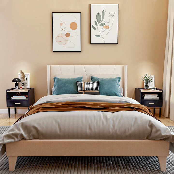 Nightstand Bedside End Table with Drawer and Open Shelf