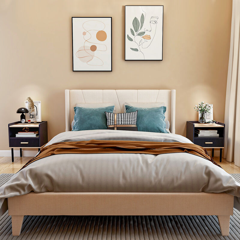 Nightstand Bedside End Table with Drawer and Open Shelf